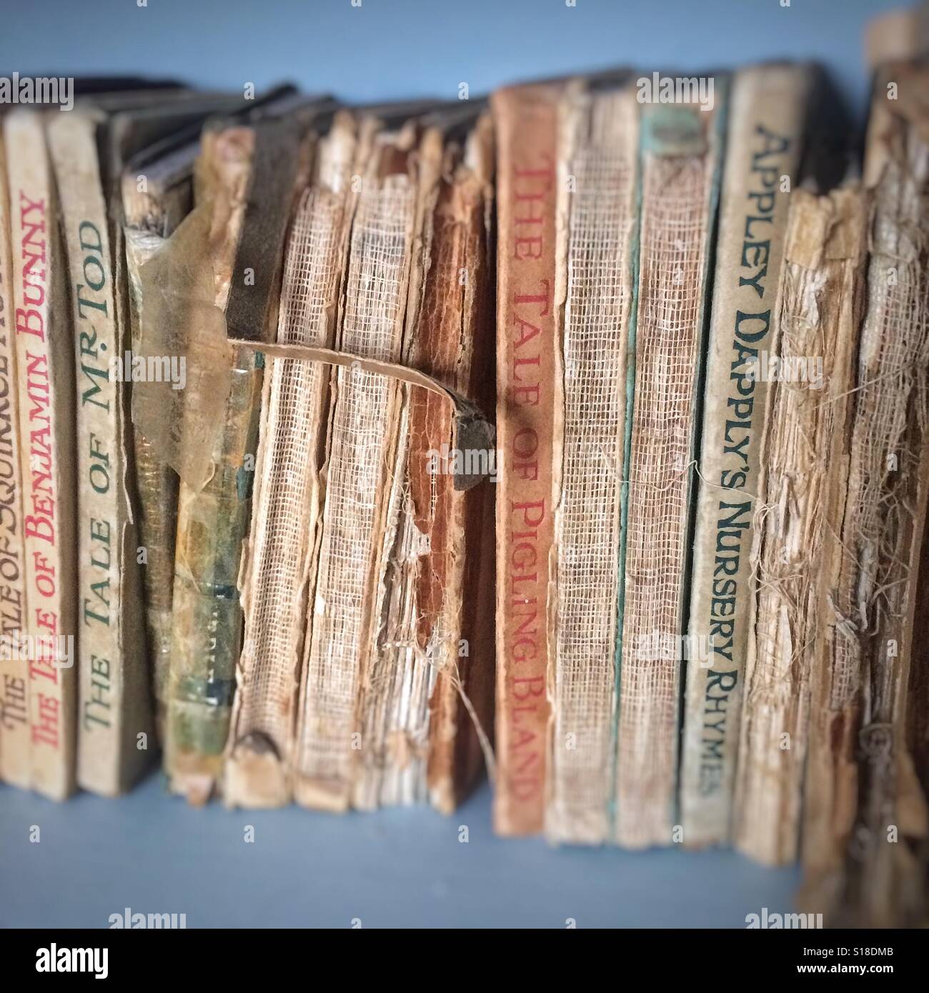 A series of old children's book on a bookcase - Smartphone Captured Stock Image