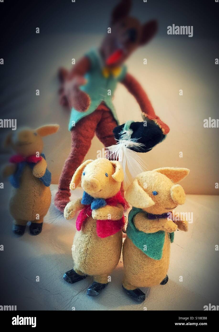 Three pigs and the big bad wolf miniatures - Smartphone Captured Stock Image