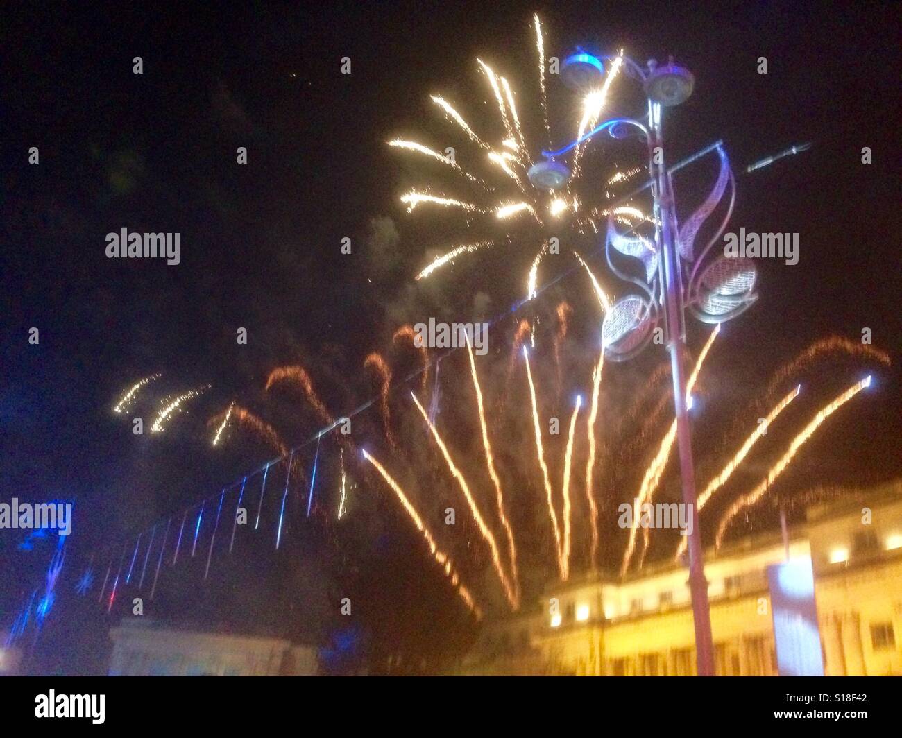 New Year fireworks, Bucharest, Romania - Smartphone Captured Stock Image