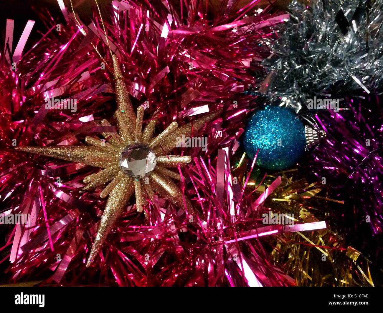 Christmas tree decorations packed away in a box for next year - Smartphone Captured Stock Image