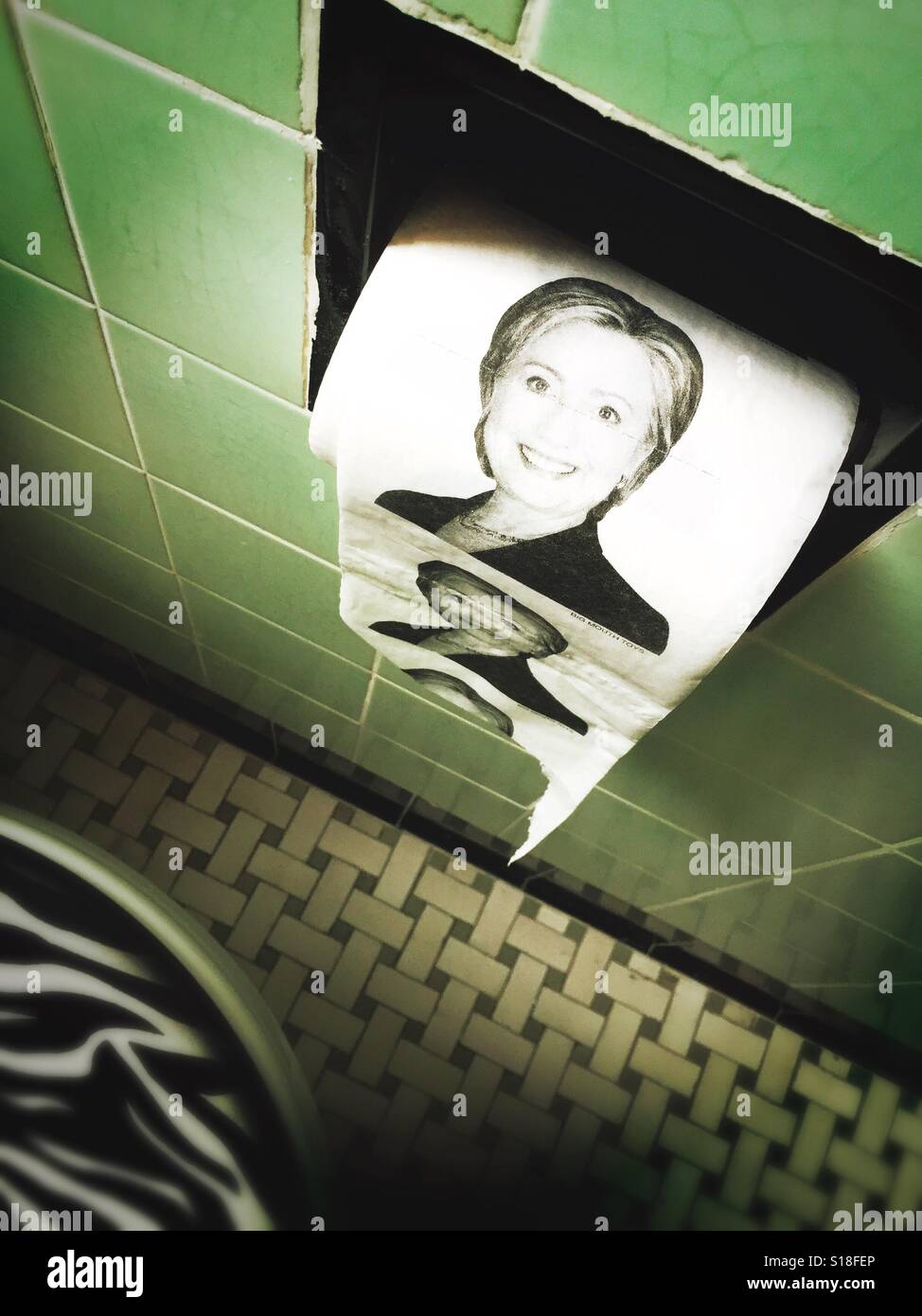 Hillary Clinton humorous novelty toilet paper, USA - Smartphone Captured Stock Image