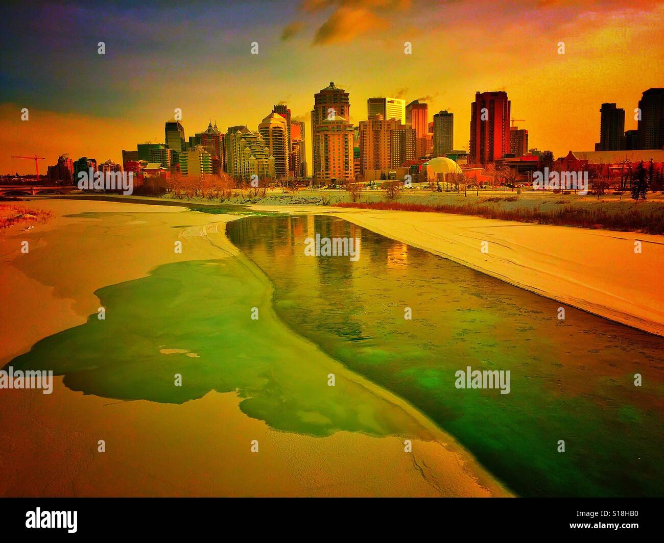 City of Calgary morning glow - Smartphone Captured Stock Image