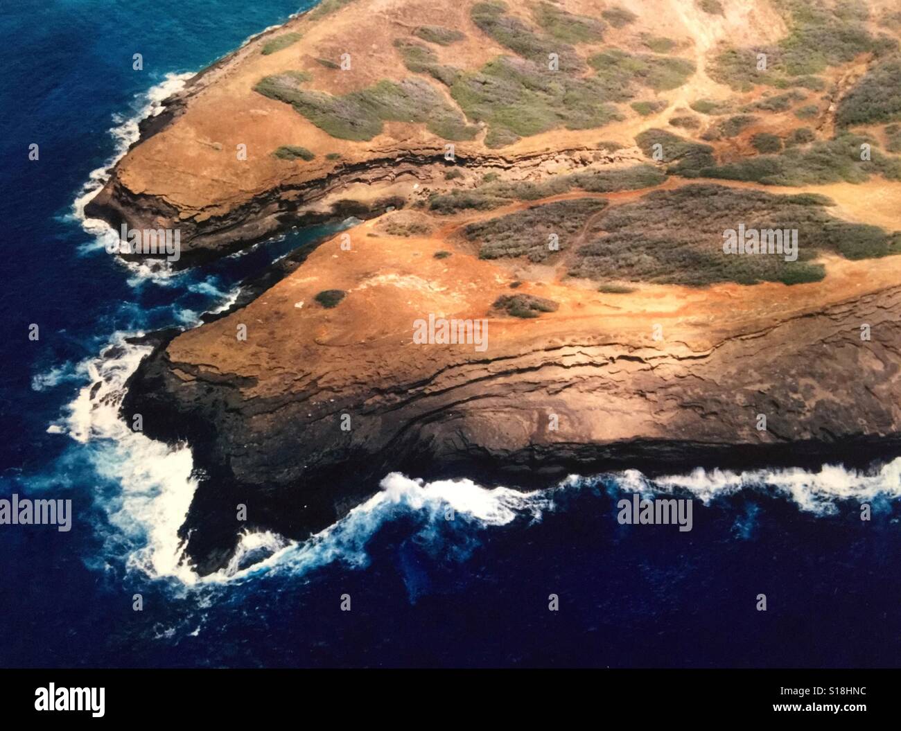 An aerial view of the ocean and shore near Honolulu, Hawaii - Smartphone Captured Stock Image