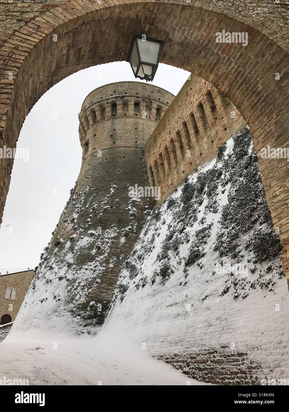 Fortress view during a winter day, Acquaviva Picena, Italy - Smartphone Captured Stock Image