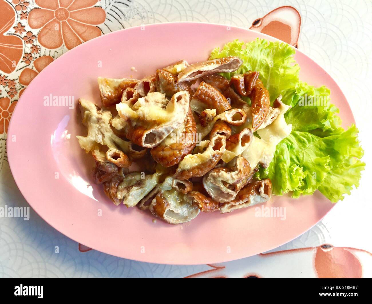 Exotic Thai food - A plate of Sai Moo Yang (Grilled pork intestines, Chiang Mai, Thailand Stock Photo