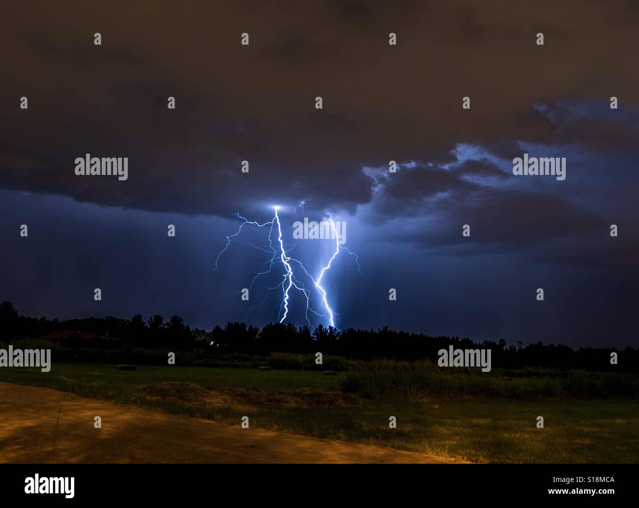 Arizona monsoon. Lightning strikes Stock Photo