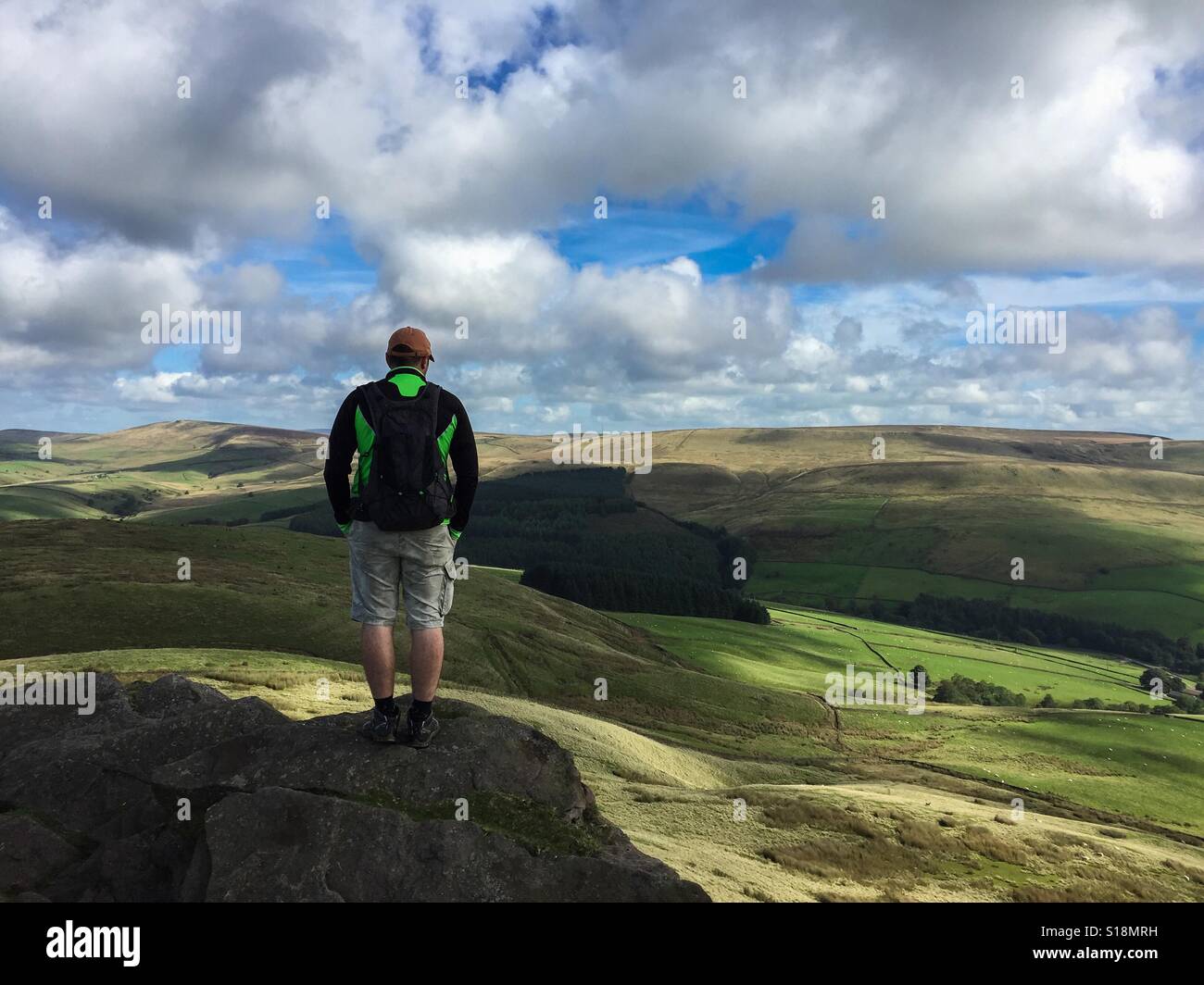 Hiker on the top of the hill - Shutlingsloe, Cheshire, UK - Smartphone Captured Stock Image