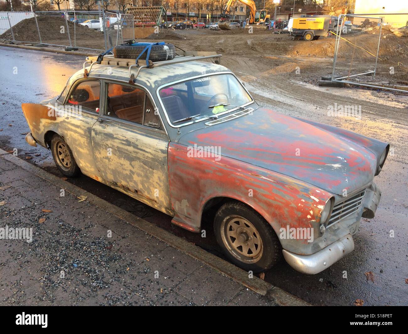 Old colorful and rusty Volvo Amazon. Stock Photo