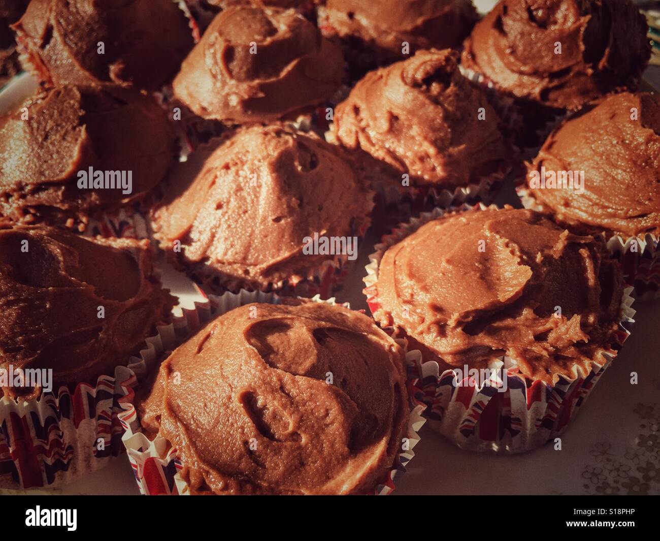 Tray and of iced chocolate cupcakes - Smartphone Captured Stock Image