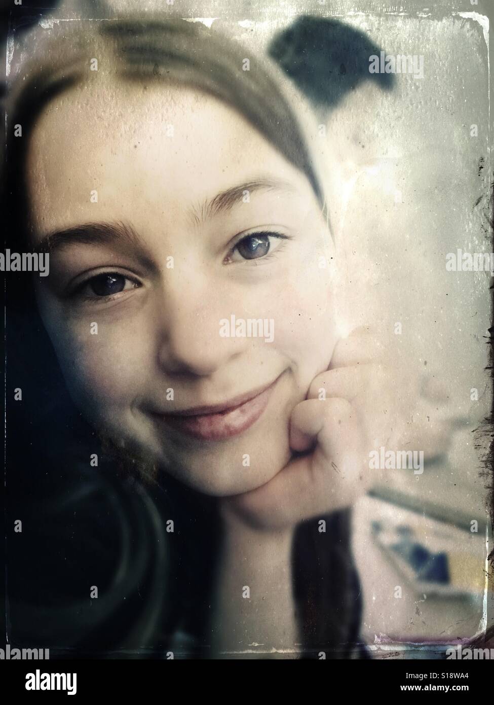 Smiling girl portrait - Smartphone Captured Stock Image