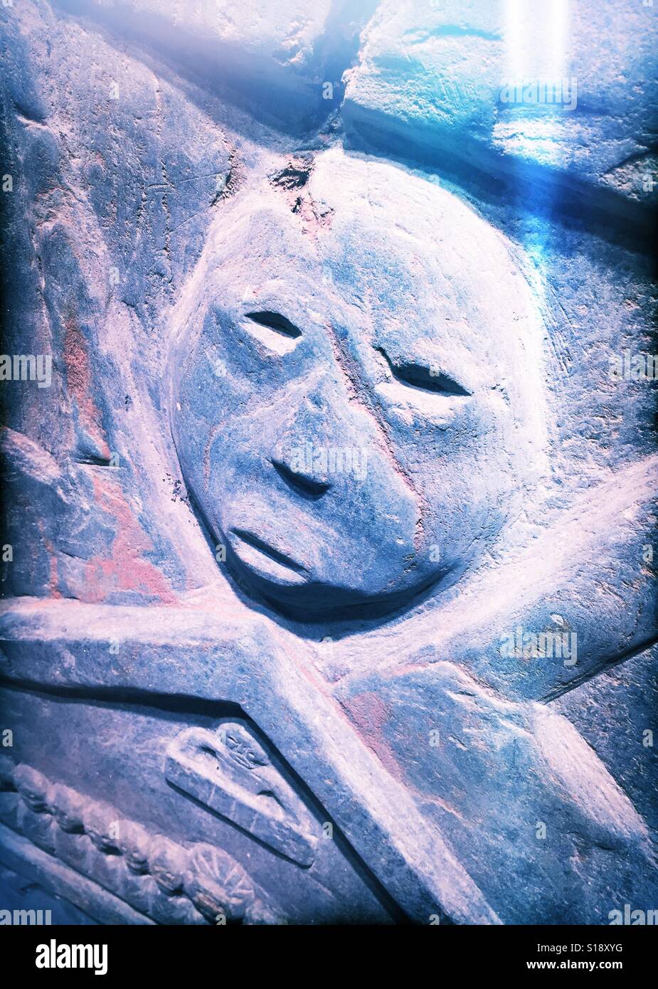 Stele commemorating the founding of the church, circa 1975 - Smartphone Captured Stock Image