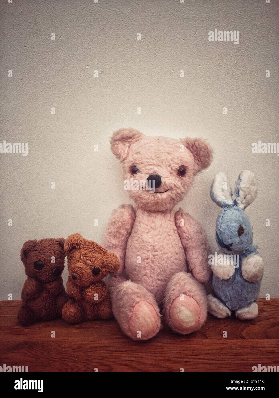A collection of well loved soft toys Stock Photo