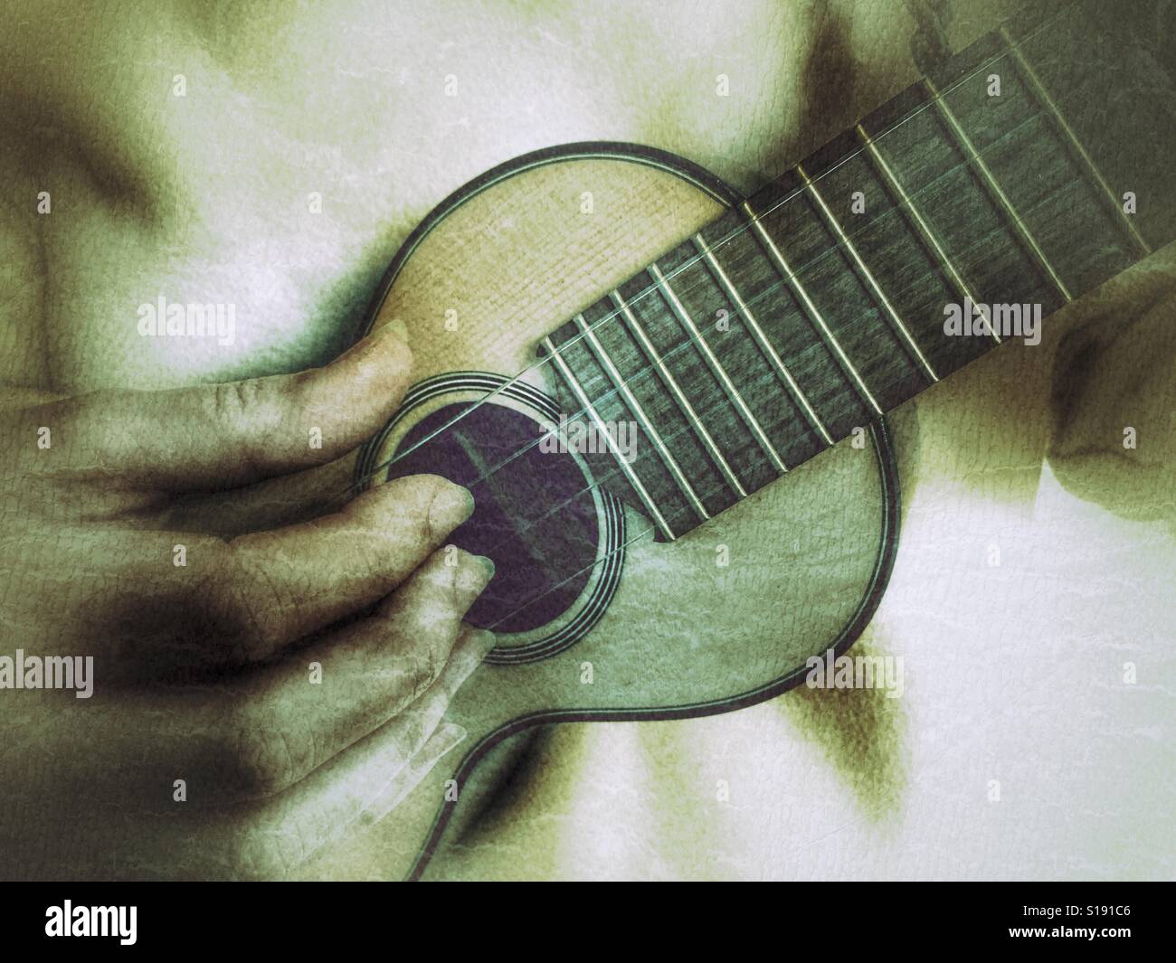 Woman playing the Machete de Braga, a 4 stringed instrument from Madeira. - Smartphone Captured Stock Image