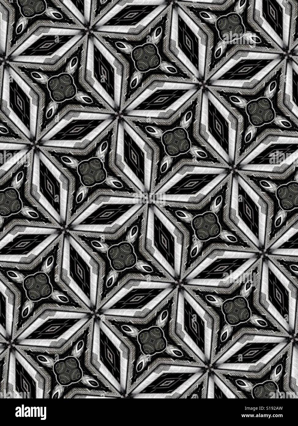 An abstract black and white pattern of intersecting star designs Stock Photo