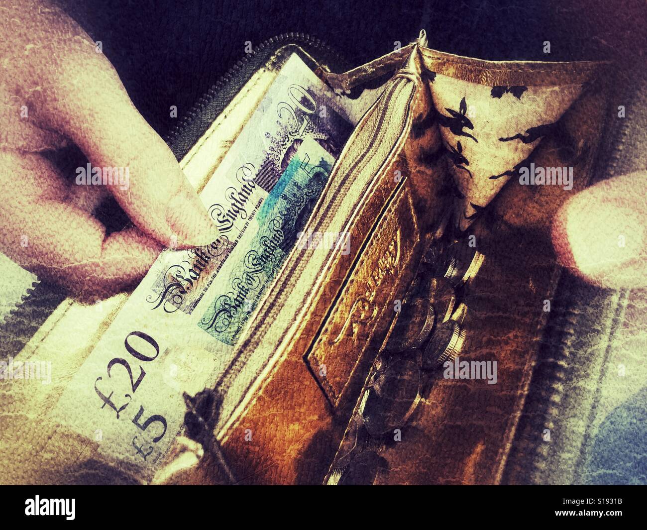 Taking money out of a purse - Smartphone Captured Stock Image