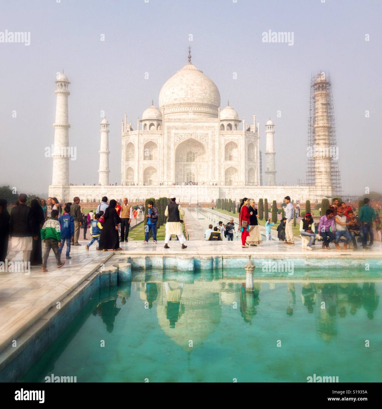 Taj Mahal, Agra, India with one minaret undergoing restoration work - Smartphone Captured Stock Image