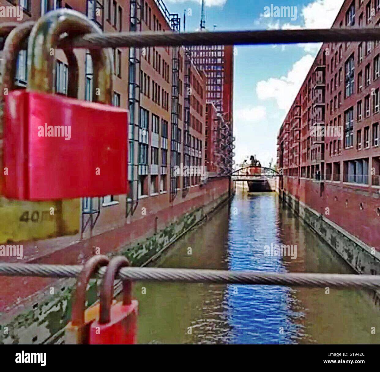 Love locks... Hamburg Speicherstadt. - Smartphone Captured Stock Image