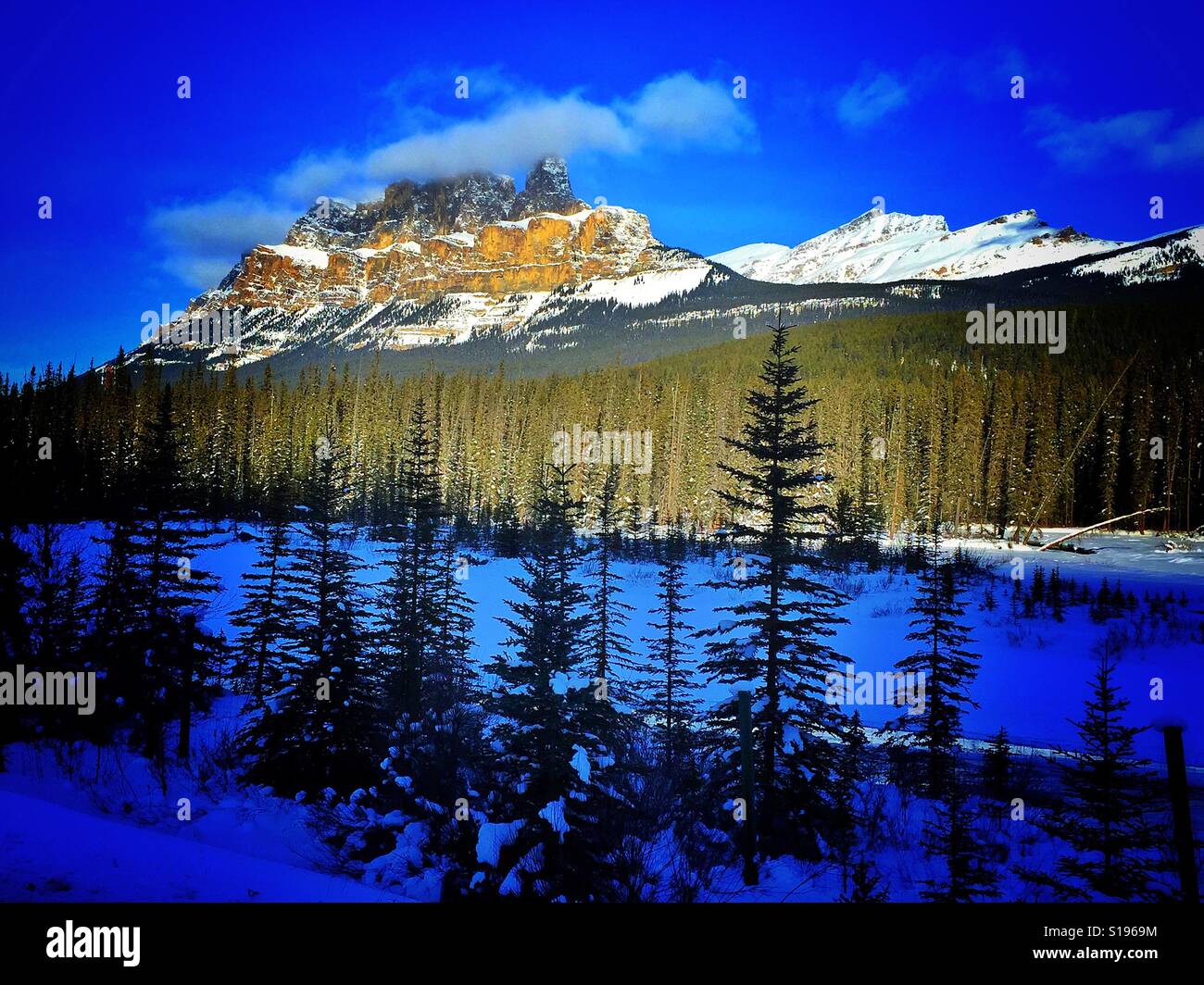 Castle Mountain and the Bow River Valley - Smartphone Captured Stock Image