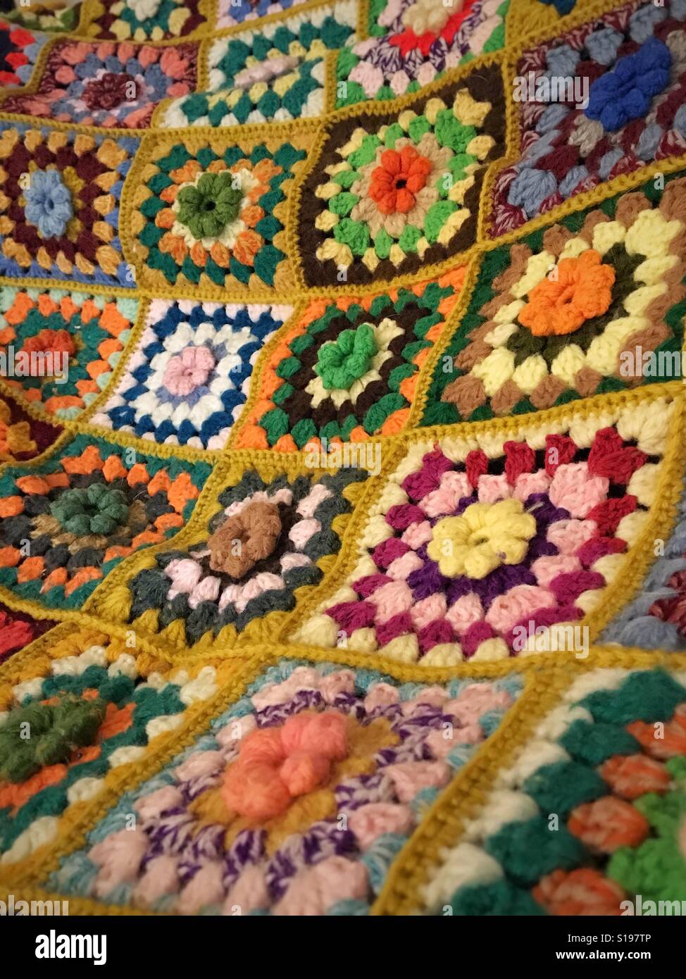 Detail of a 1970s vintage granny square afghan Stock Photo Alamy
