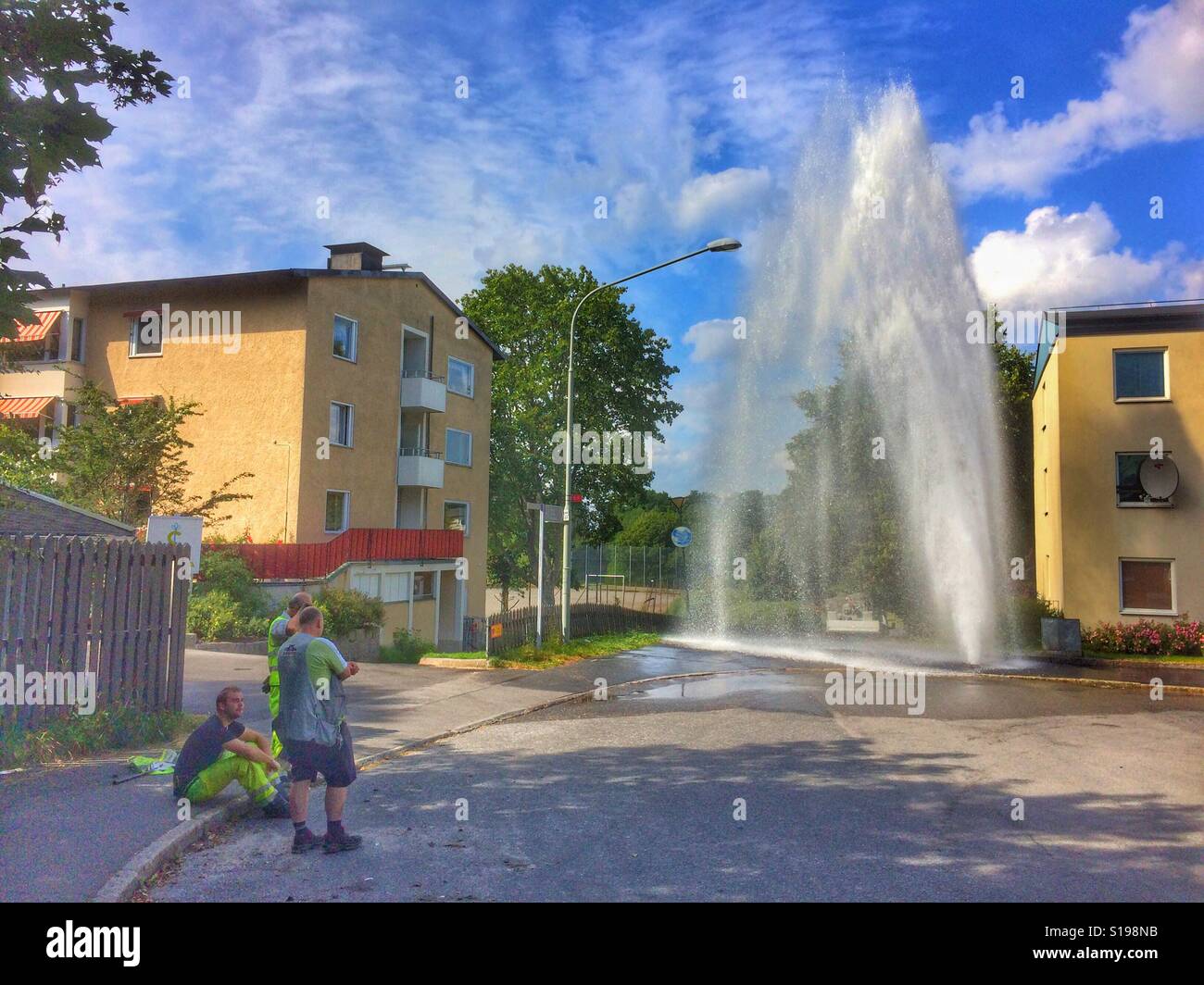 Dramatic water leak in Sätra, Sweden. Stock Photo