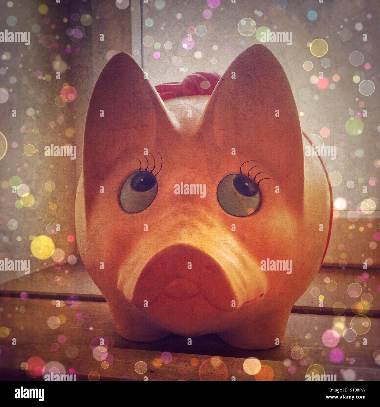 Piggy. Colorful bokeh circles added in post-processing - Smartphone Captured Stock Image