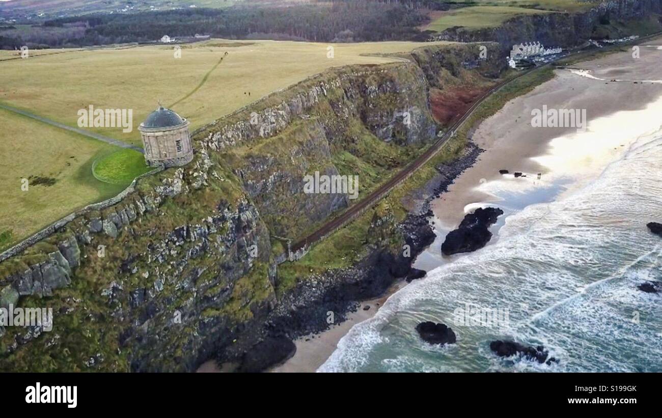 Aerial view of Mussenden Temple, Downhill - Smartphone Captured Stock Image