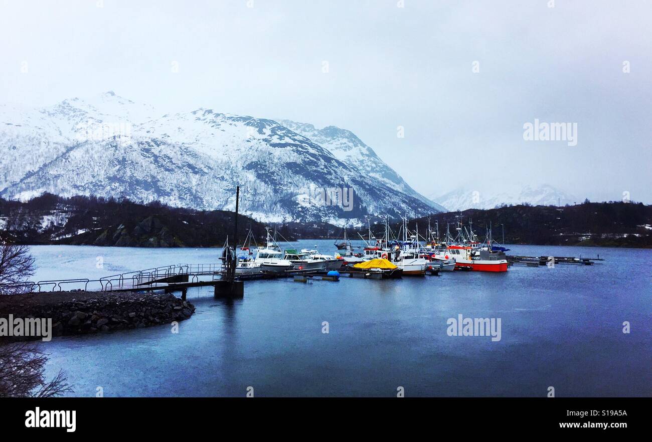 Fishing boats in Laupstad, Lofoten, Norway - Smartphone Captured Stock Image
