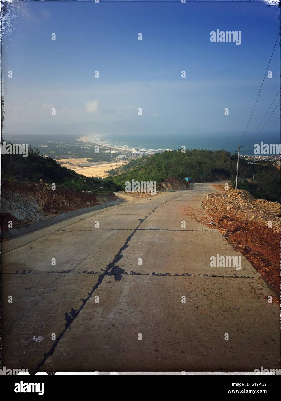 View of quy nhon beach at high elevation. - Smartphone Captured Stock Image