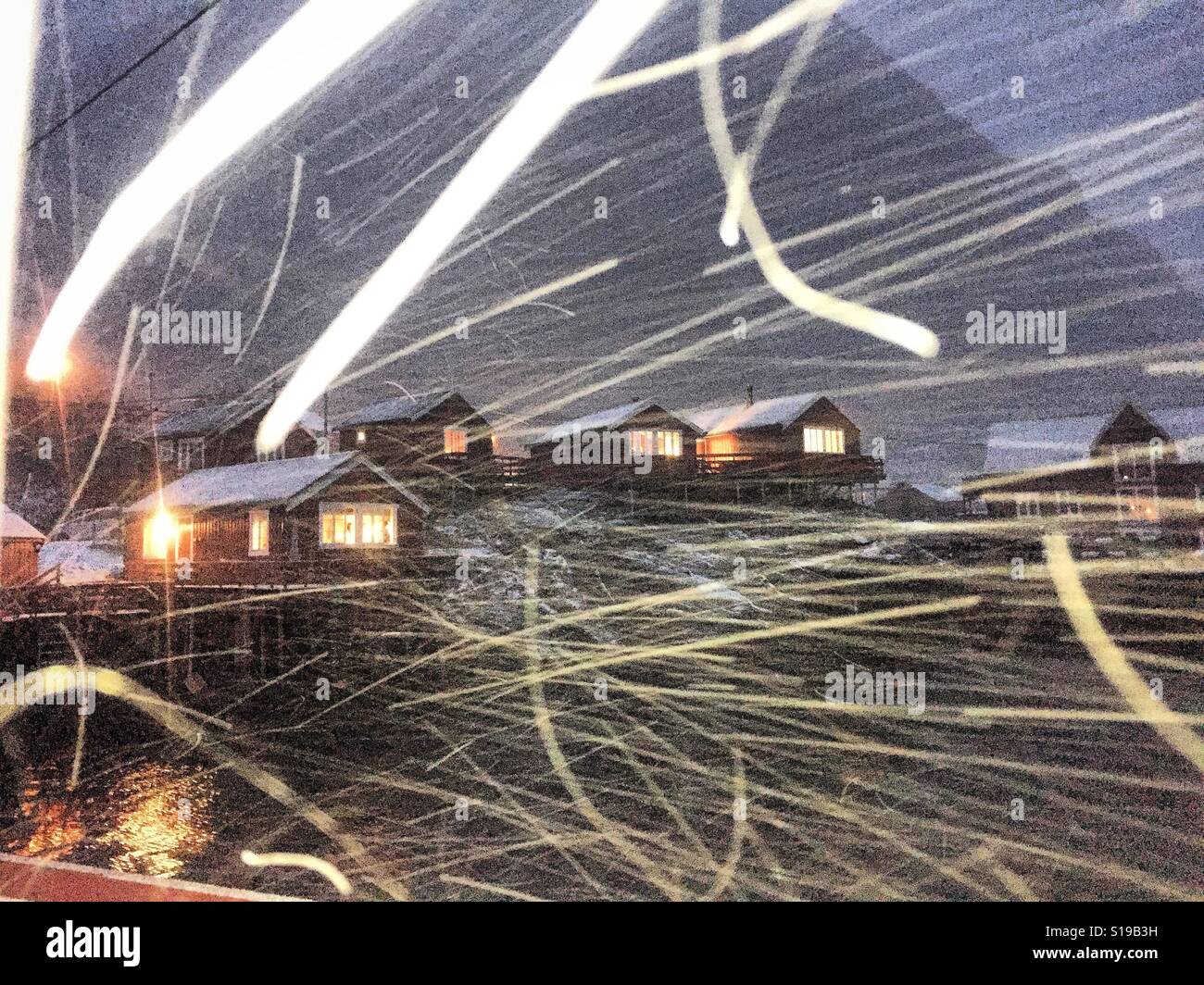 Blizzard in Å, Lofoten, Norway - Smartphone Captured Stock Image