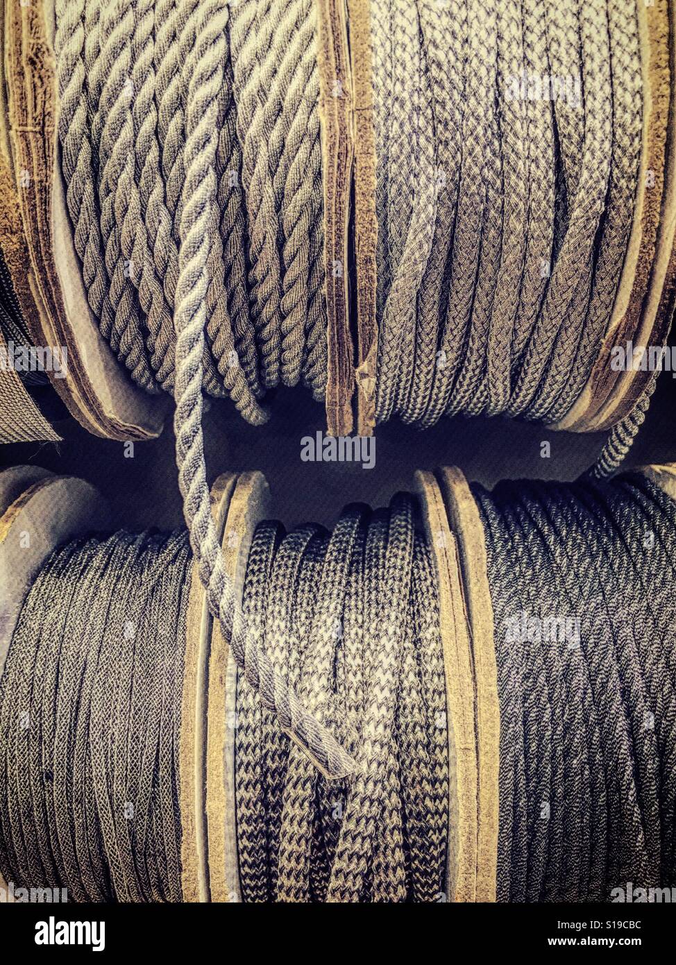 Spools of rope like trim in notions store, NYC, USA Stock Photo Alamy