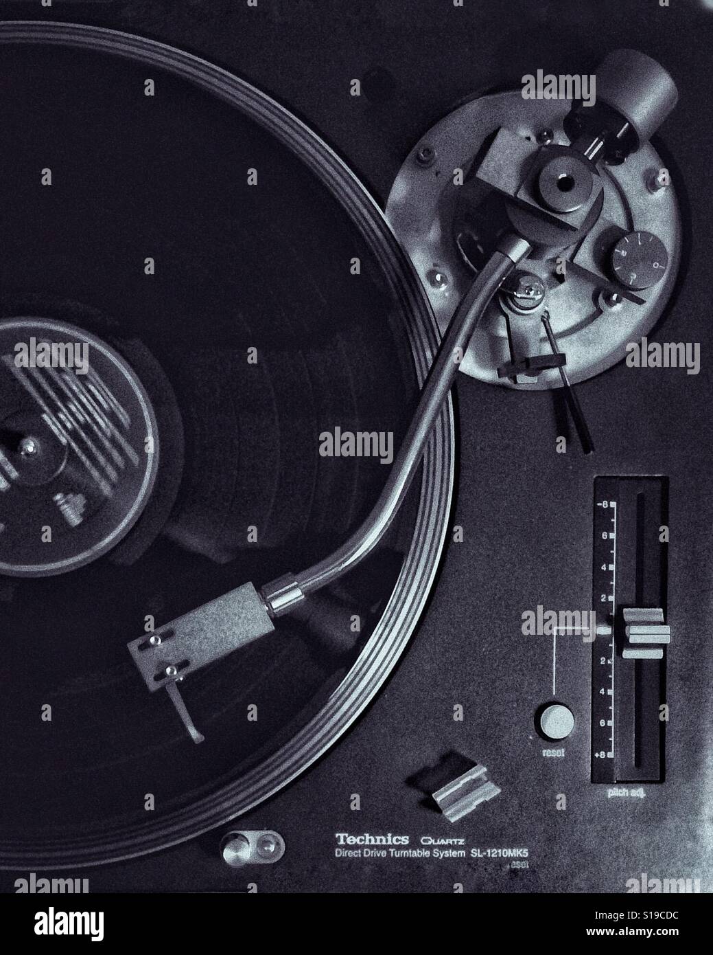 Technics turntable close-up in black and white Stock Photo