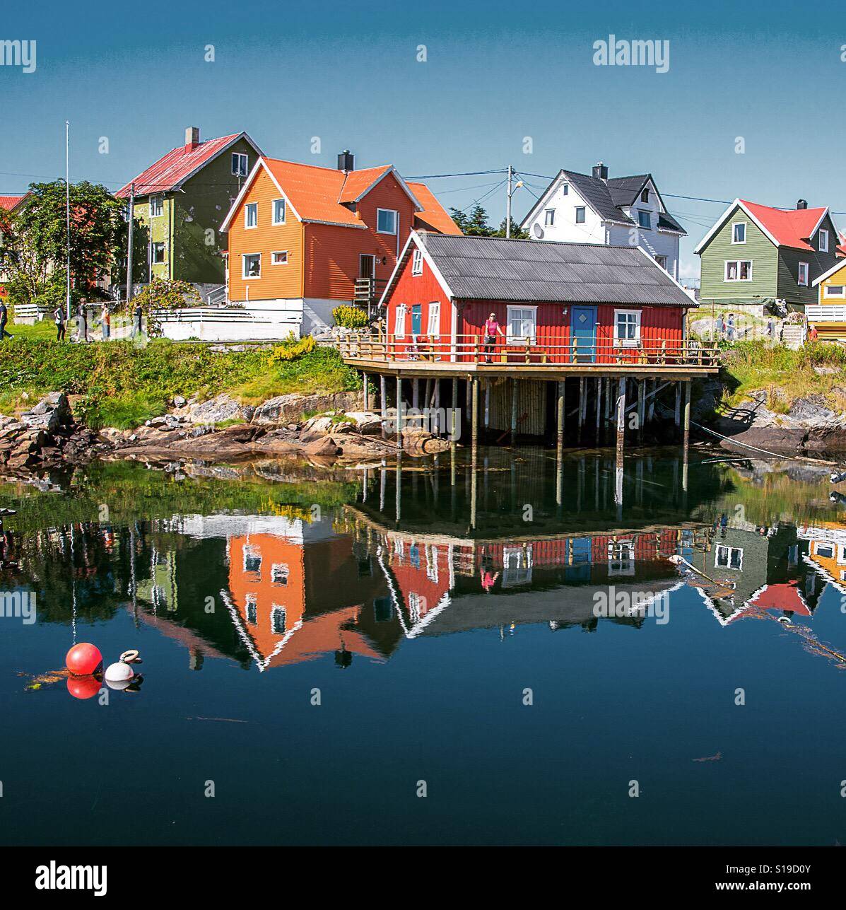 Rorbu fisherman's cottage, Henningsvaer, Lofoten, Norway Stock Photo