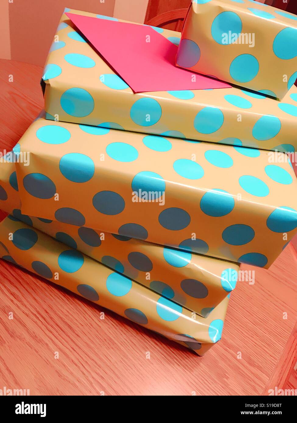 Stack of Wrapped Birthday Presents Stock Photo