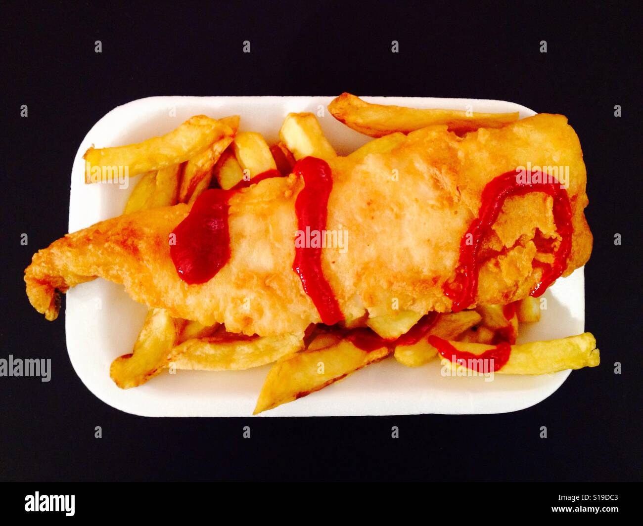 Take away fish & chips with tomato Ketchup Stock Photo Alamy