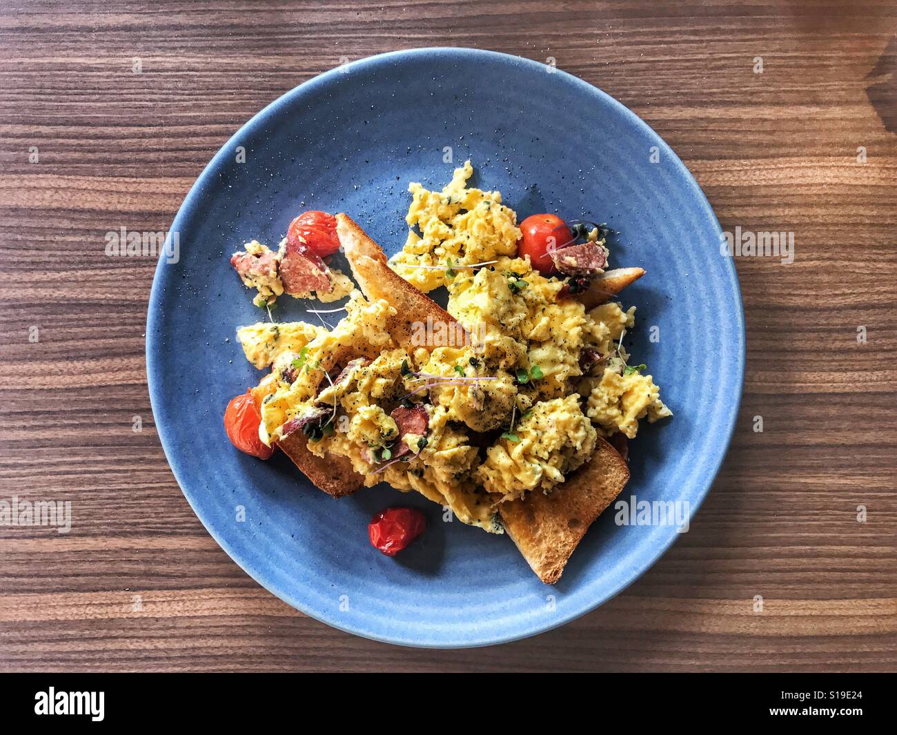 Scrambled eggs on ciabatta bread - Smartphone Captured Stock Image