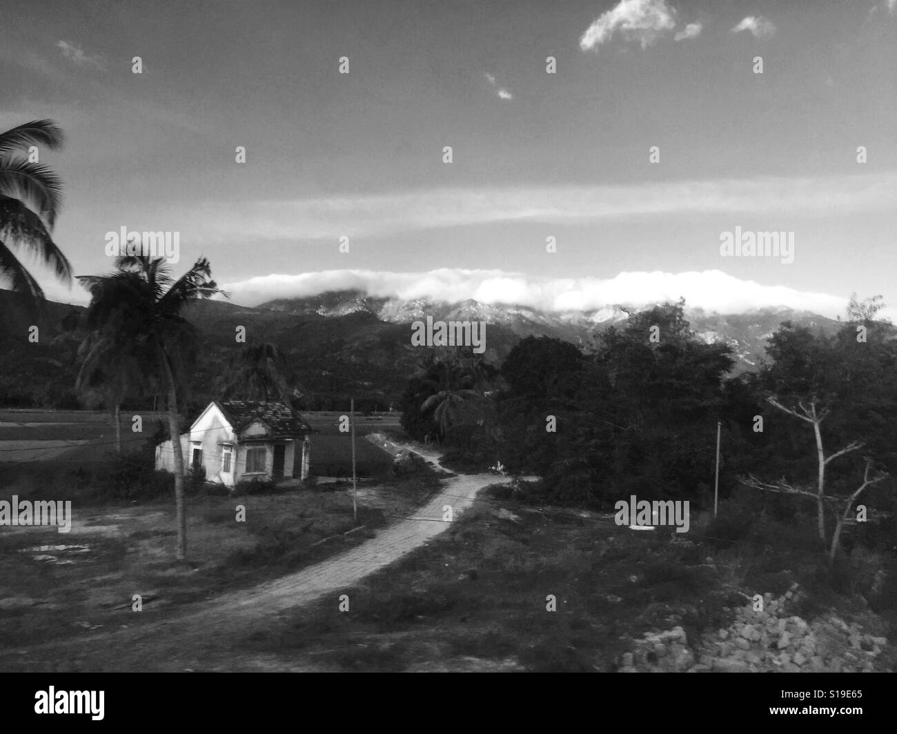 Black and white local village scenery in vietnam. - Smartphone Captured Stock Image
