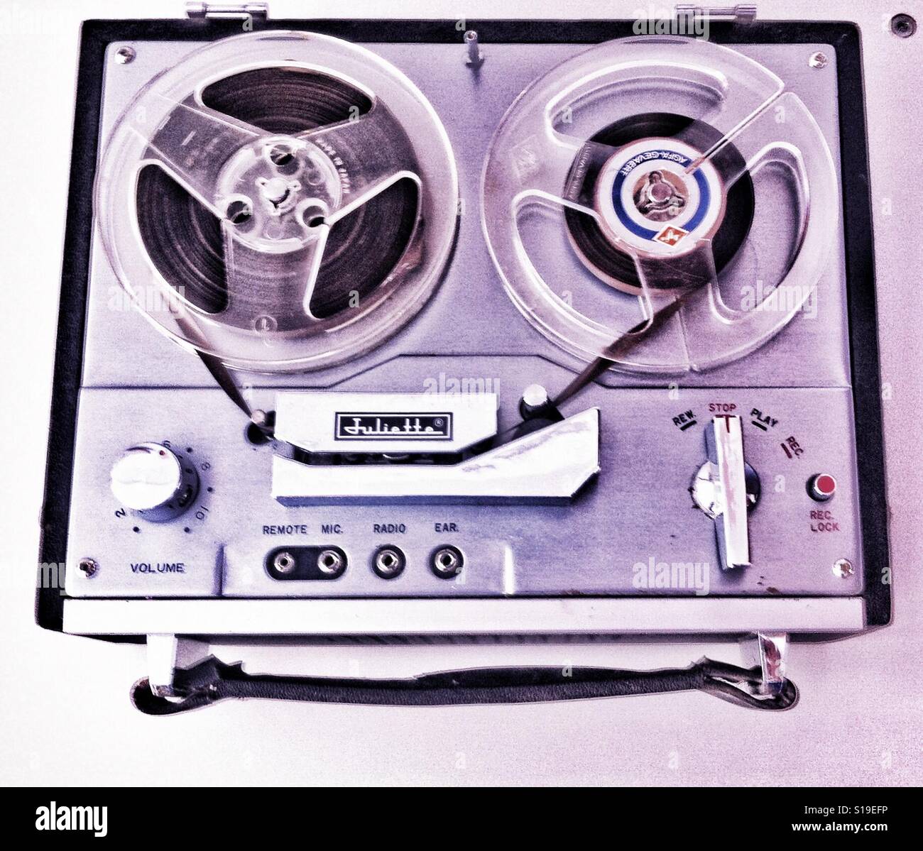 Vintage reel tape recorder top view Stock Photo - Alamy