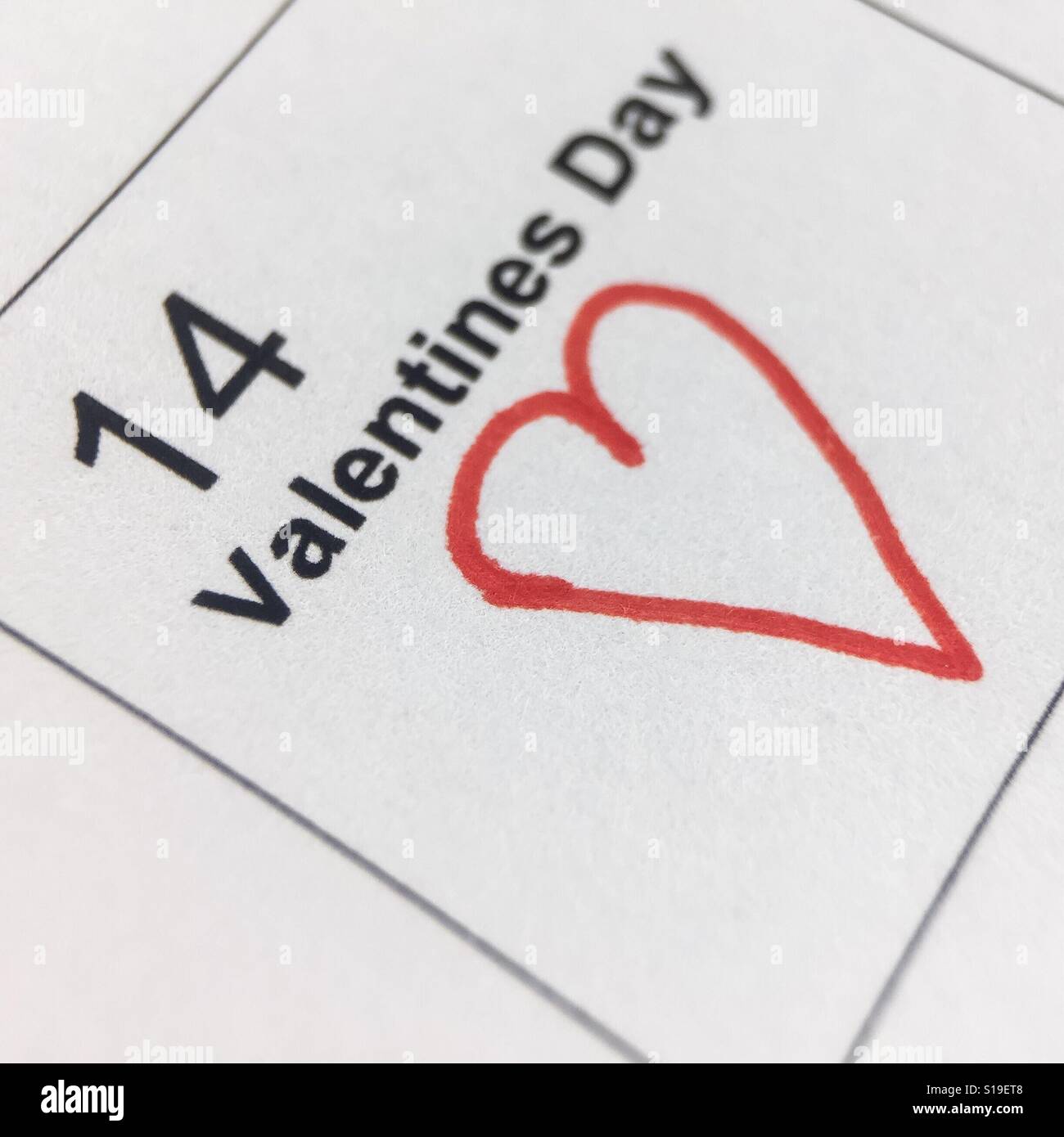 Valentine's Day calendar view - Smartphone Captured Stock Image
