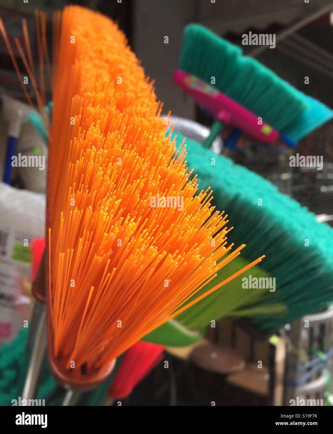 Brooms and brushes for sale, USA Stock Photo Alamy