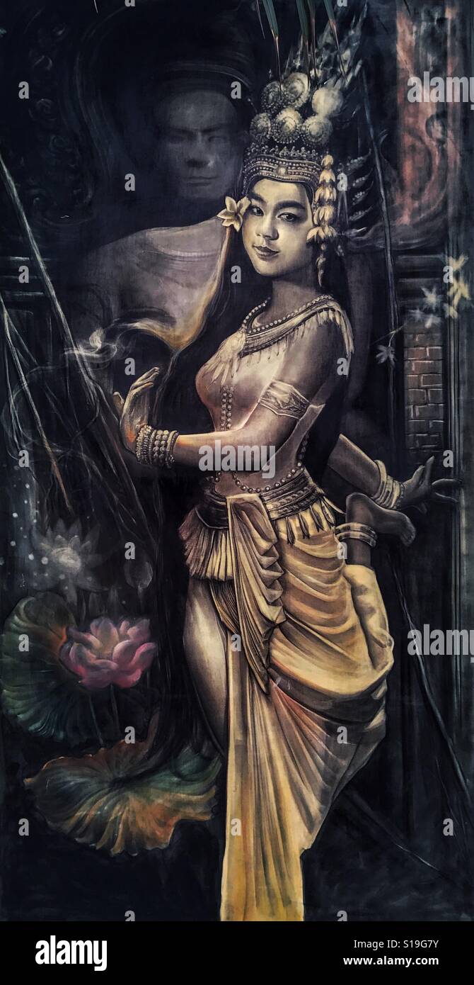 Painting of a Thailand dancer in traditional dress - Smartphone Captured Stock Image