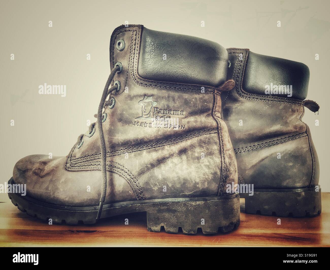 Brown leather boots, Panama Jacks, Stock Photo