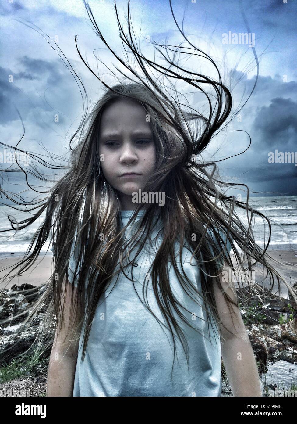 Moody tween girl. - Smartphone Captured Stock Image