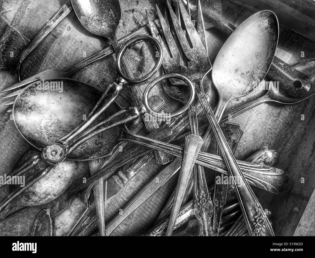 Box of old utensils Stock Photo Alamy