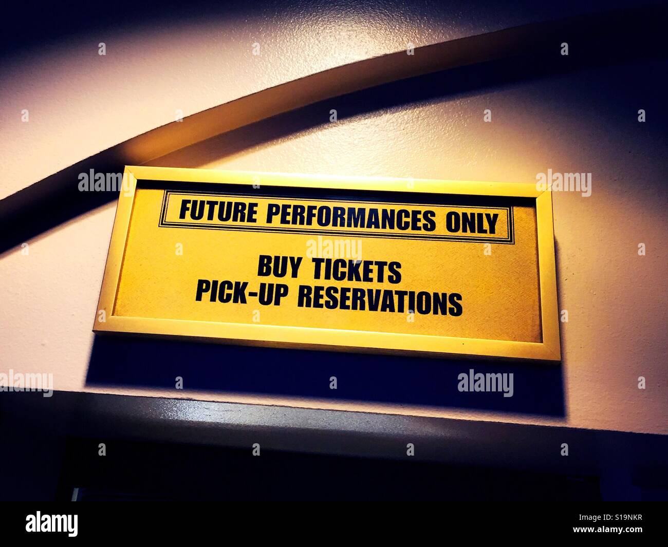 Sign at Broadway theater box office, Times Square, NYC, USA - Smartphone Captured Stock Image