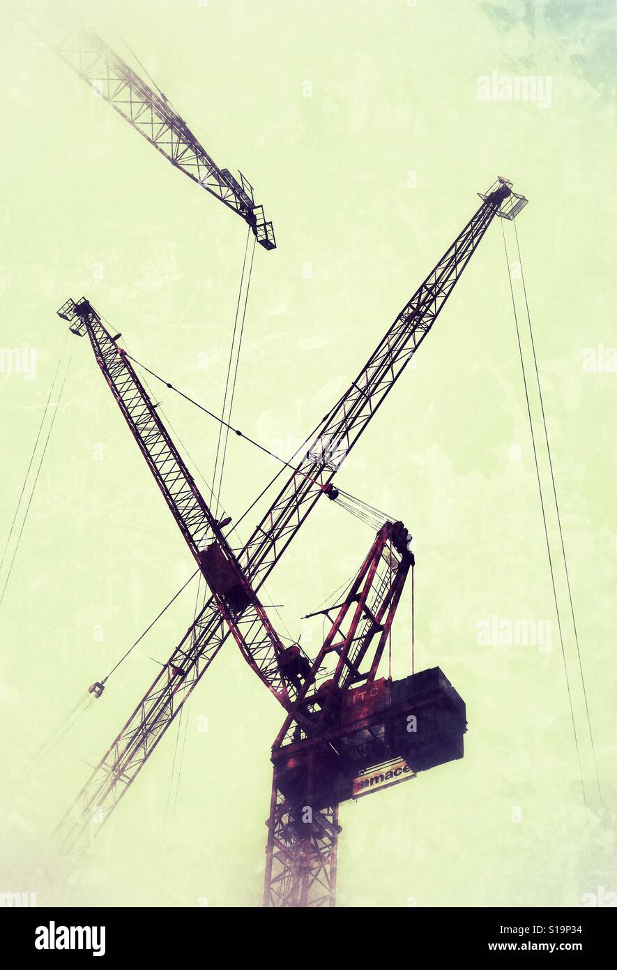 A series of construction cranes - Smartphone Captured Stock Image