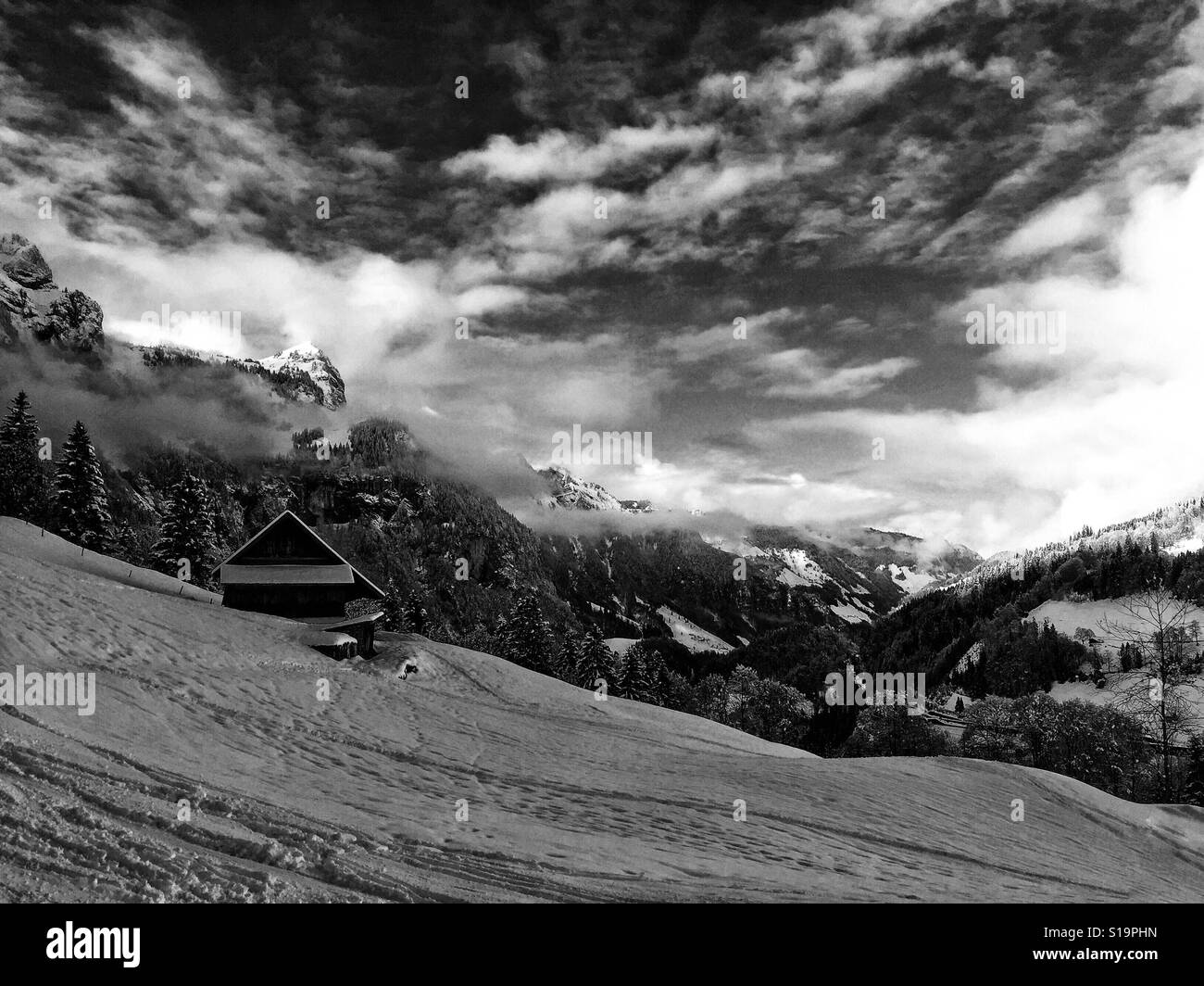 Swiss mountain view in the winter Stock Photo - Alamy