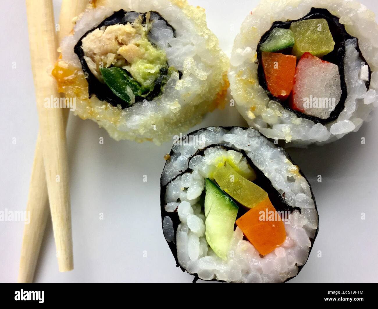 Sushi with chopsticks - Smartphone Captured Stock Image