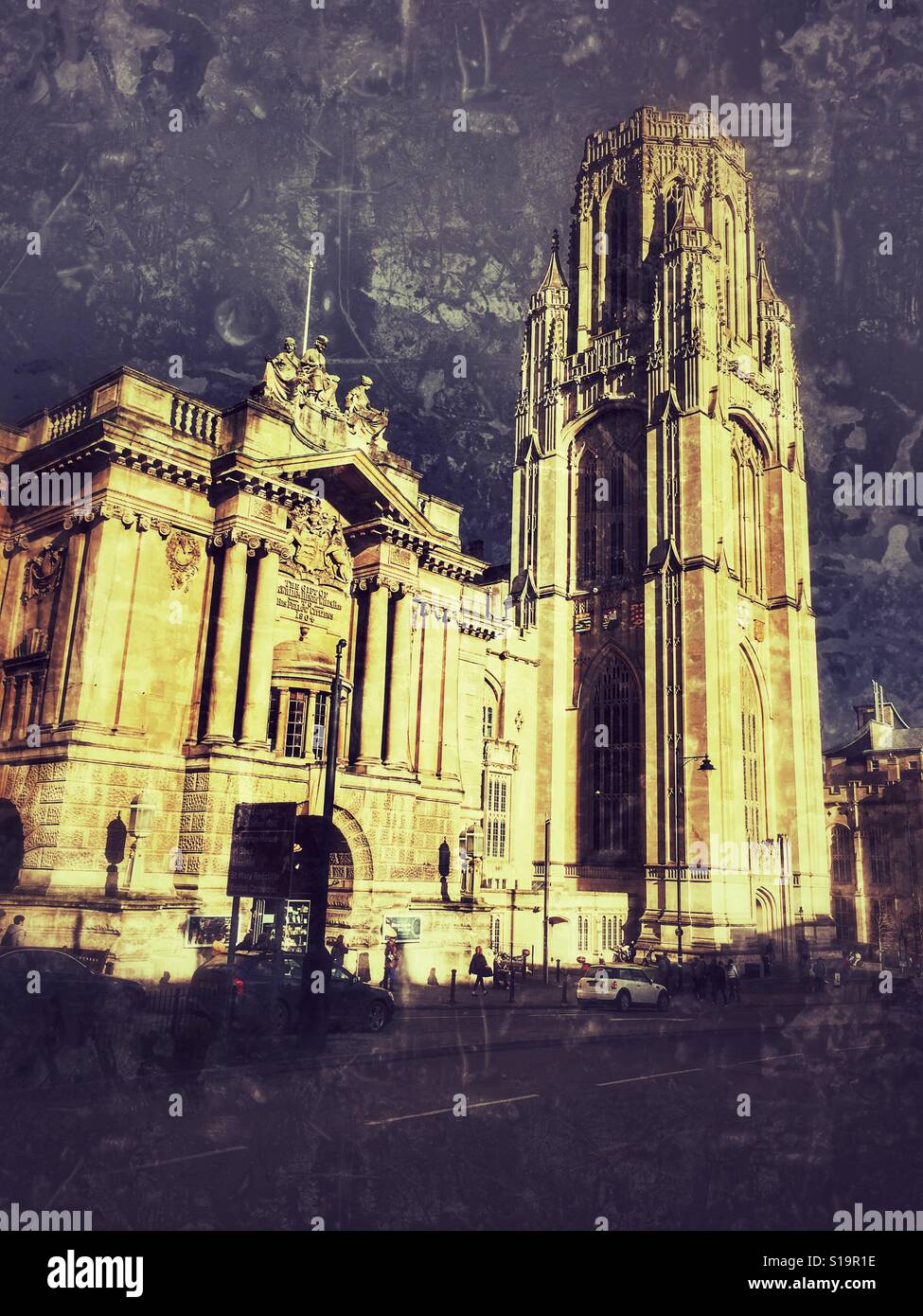 Wills Memorial Building (Bristol University) and Bristol Museum and Art Gallery, Queens Road, Bristol, England - Smartphone Captured Stock Image