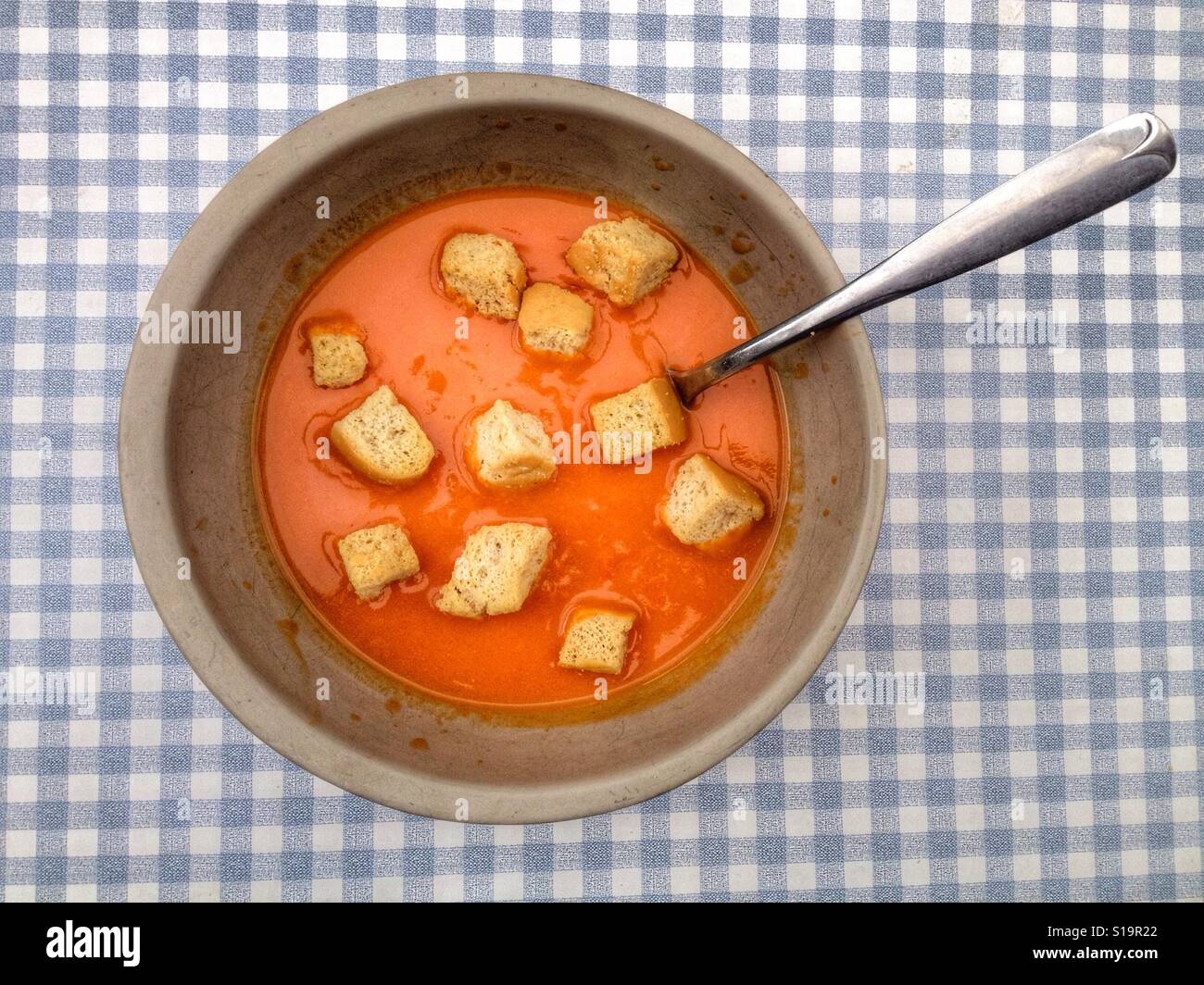 Campbell's cream of tomato soup with croutons Stock Photo Alamy