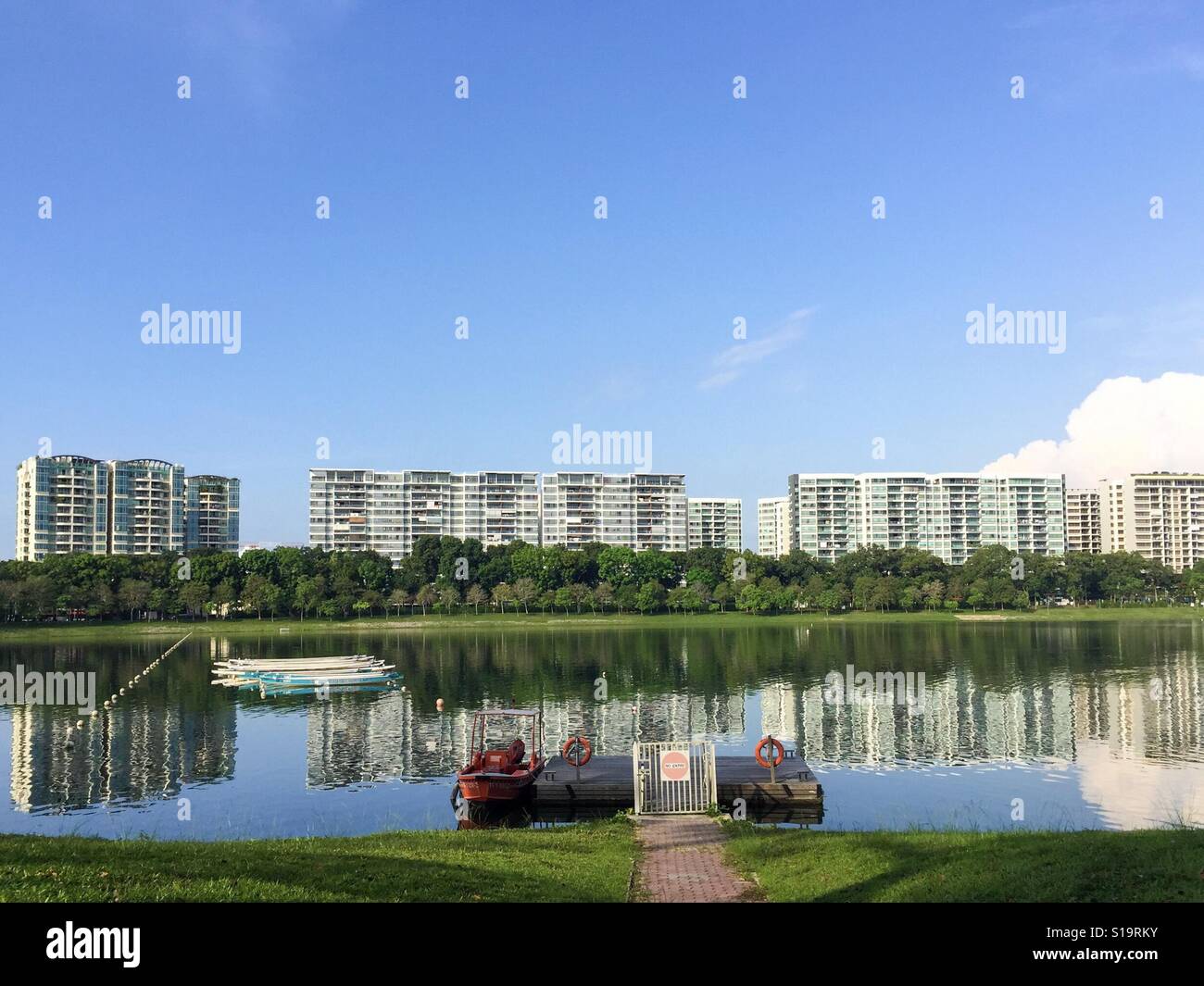 Condos lined along the Bedok Reservoir in Singapore. Singapore is a